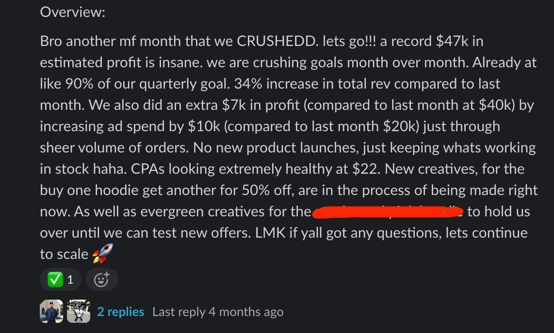 Overview from a crushed month for a client.